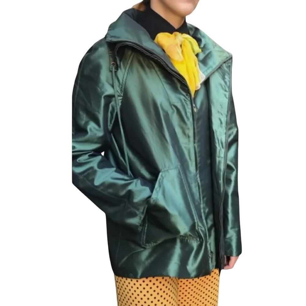 St. John Sport XL Ivy Green Satin Hooded Jacket NWT $895 Wicked Lightweight